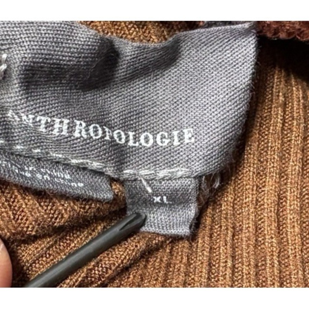 Anthropologie Ribbed Knit Crop Sweater Top XL Brown Cocoa Cap Sleeve Fitted - Picture 4 of 9